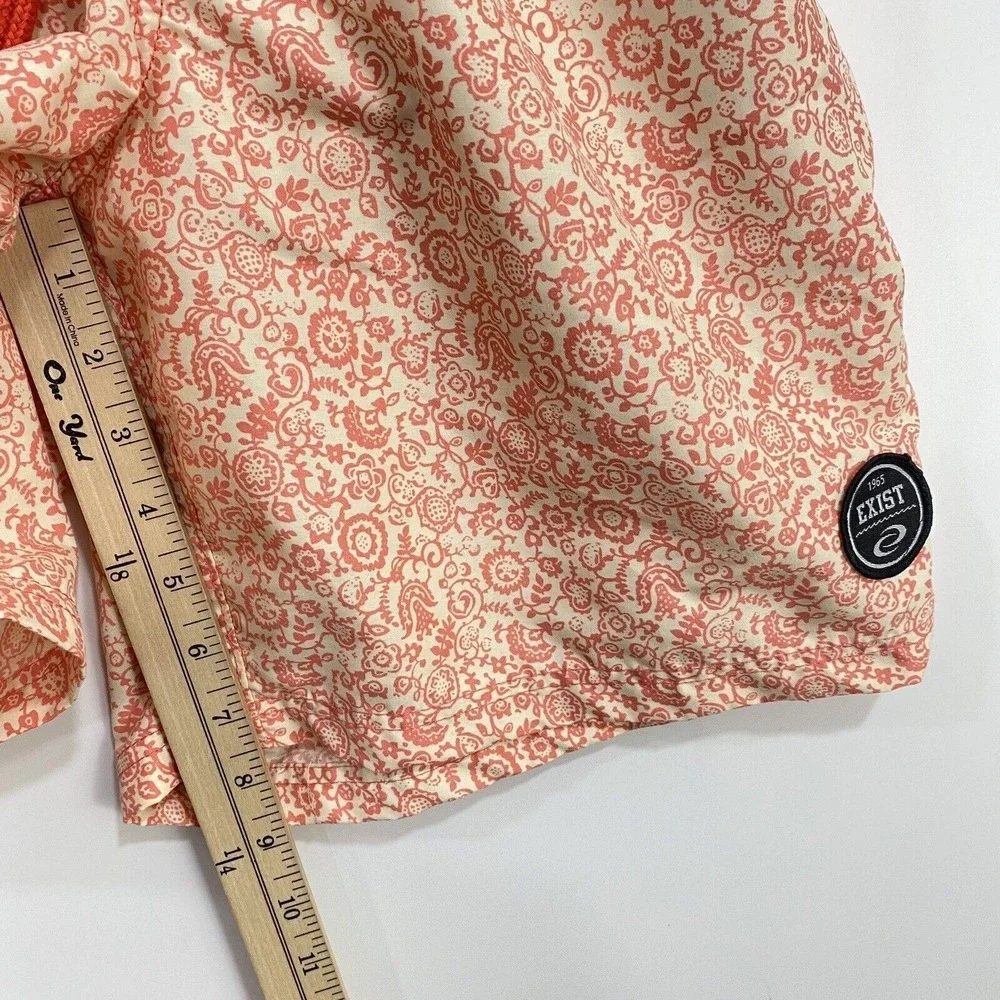 Exist Swim Trunks Mens Medium Orange Floral Paisley Surf Shorts Beachwear